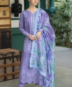 3PC Unstitched Chikan Kari Embroidered Lawn Suit with Cotton Net Silk Printed Dupatta [RC-7001]